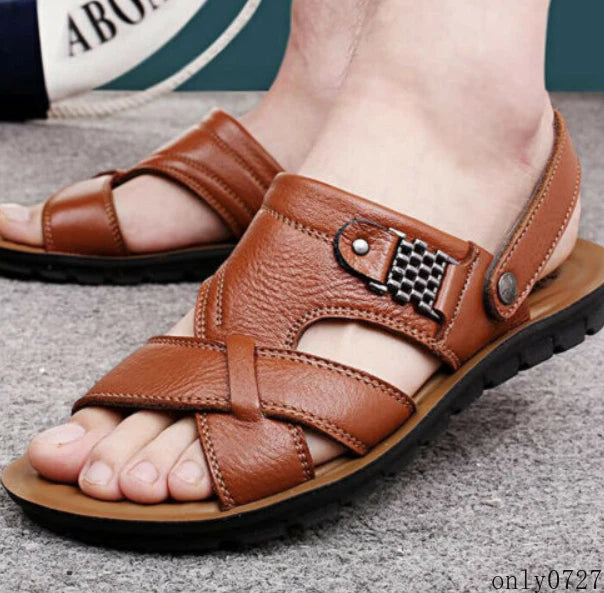 Summer Men's Faux Leather Sandals Casual Slippers Beach Holiday Shoes Flat 2025