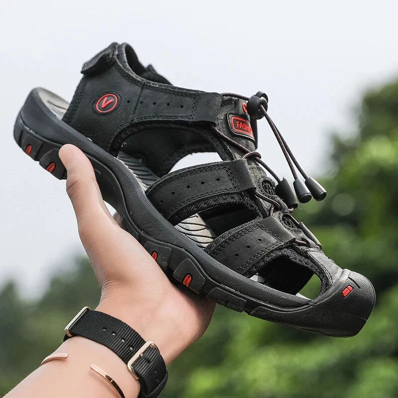 Summer Men Leather Casual Breathable Outdoor Sandal Beach Slippers Fashion Shoes