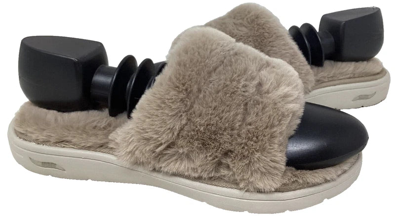 Skechers Women's Arch Fit Lounge Unwind Faux Fur Slide Slippers Tan Size:7 187D