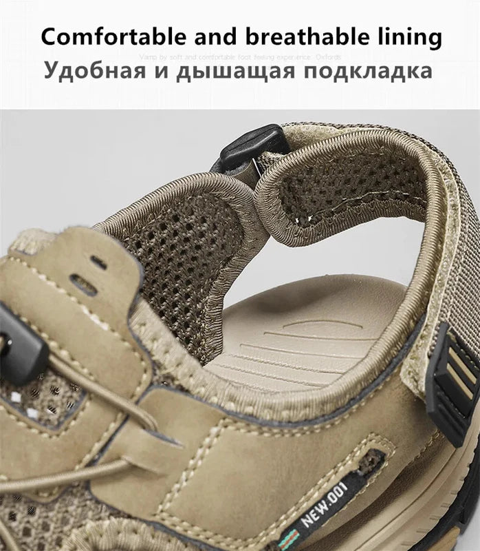 Summer Men's Leather Sandals Hollow Outdoor Sandals Slippers Beach Sandals