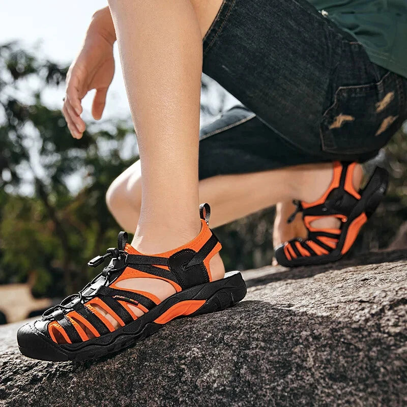 Summer Leather Men Sandals Breathable Casual Slippers Soft Sole Beach Sneakers