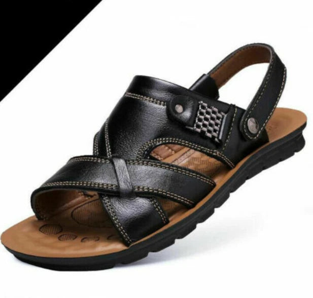 Summer Men's Faux Leather Sandals Casual Slippers Beach Holiday Shoes Flat 2025