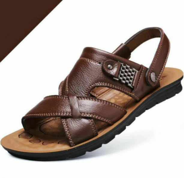Summer Men's Faux Leather Sandals Casual Slippers Beach Holiday Shoes Flat 2025