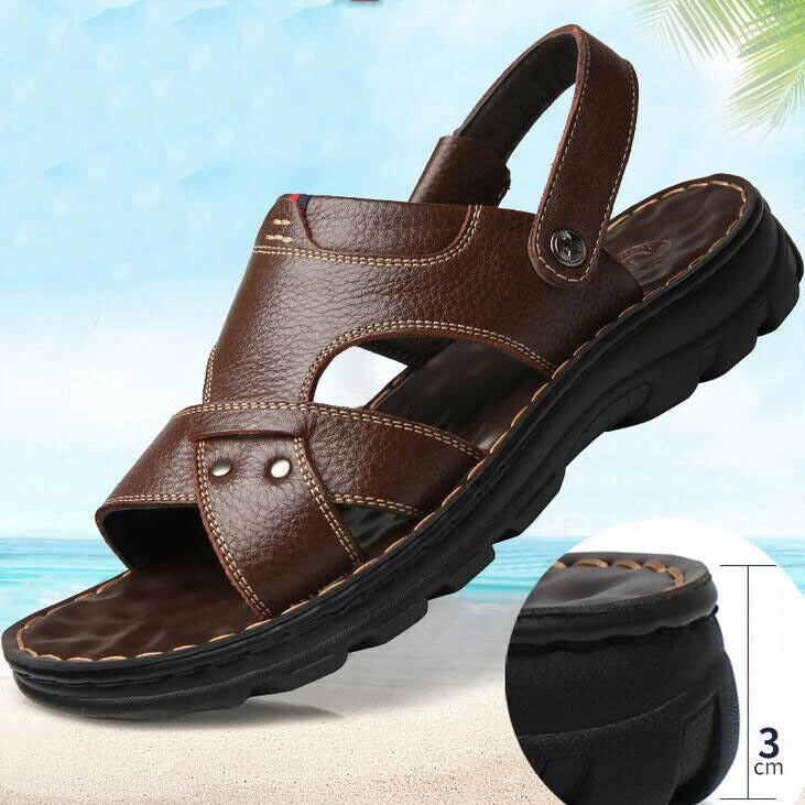 Summer Men Casual Hiking Leather Sandals Beach Shoes Open Toe Flat Slippers Size