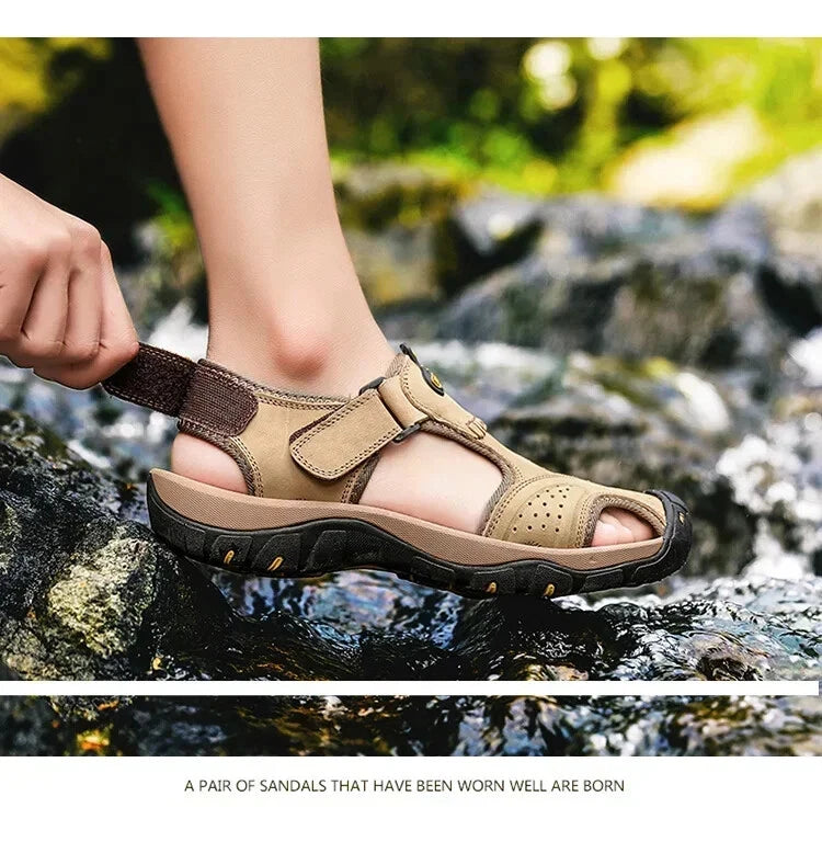 Summer Men Leather Sandals Soft-Soled Comfort Slippers Breathable Beach Shoes