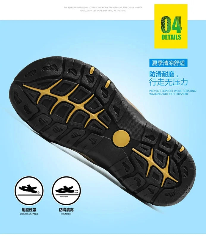 Summer Beach Men's Sandals Lightweight Slippers Leather Walking Non-Slip Shoes