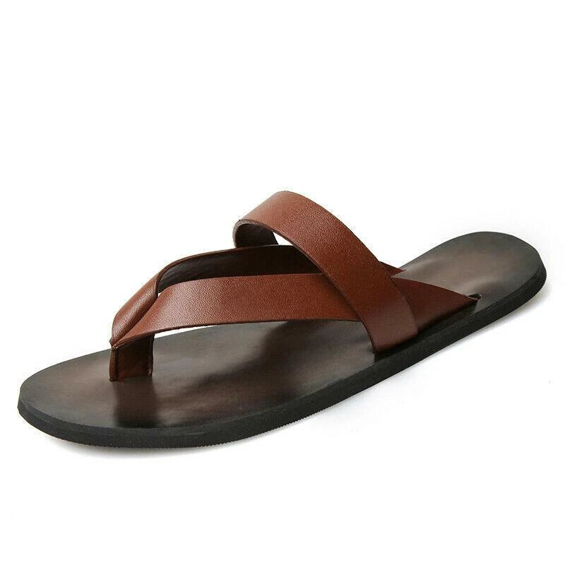 Summer Men's Fashion Beach Outdoor Leather Sandals with Straps Non-Slip Slippers