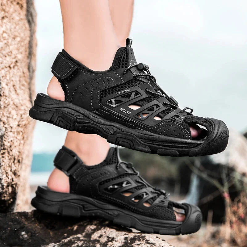 Soft Male Leather Sandals Summer Breathable Beach Slippers Hiking Sneakers