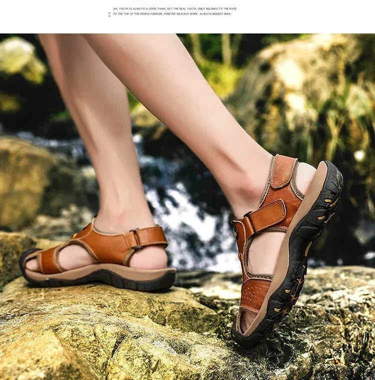 Summer Men Leather Sandals Soft-Soled Comfort Slippers Breathable Beach Shoes