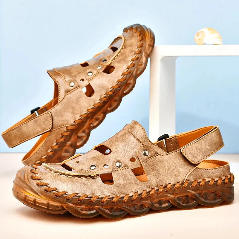 Summer Men's Sandals Leather Causal Shoes Outdoor Wear Resistance Beach Slippers