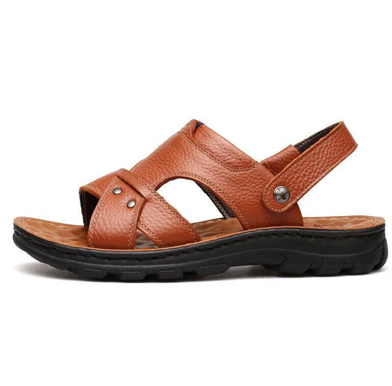 Summer Men Casual Hiking Leather Sandals Beach Shoes Open Toe Flat Slippers Size