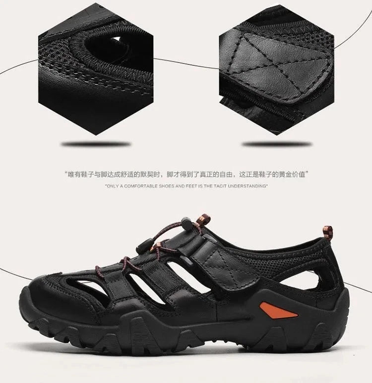 Summer Men Beach Shoes with Hollowed Out Water Wading Shoes Lightweight Slippers