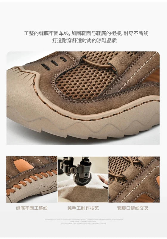 Summer Men's Leather Outdoor Beach Sandals Breathable Shoes Handmade Slippers