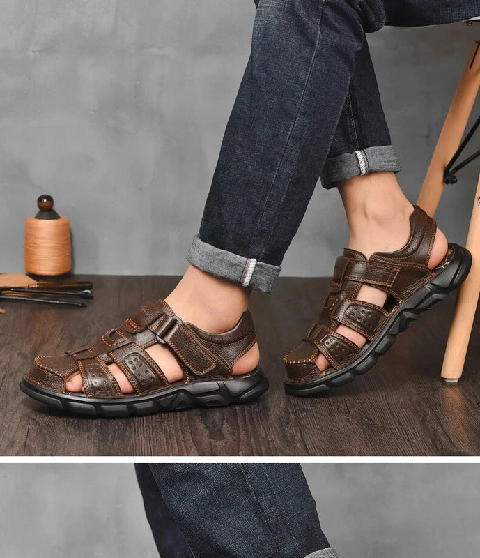 Summer Leather Men's Sandals Outdoor Beach Slippers Hiking Non-slip Flat Shoes