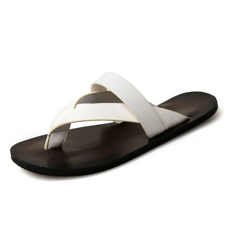 Summer Men's Fashion Beach Outdoor Leather Sandals with Straps Non-Slip Slippers