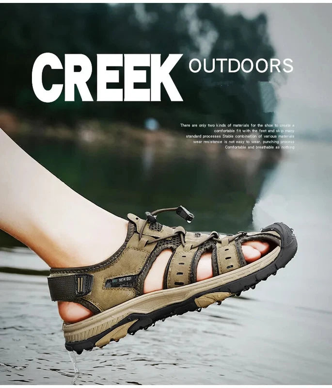 Summer Men's Leather Sandals Hollow Outdoor Sandals Slippers Beach Sandals