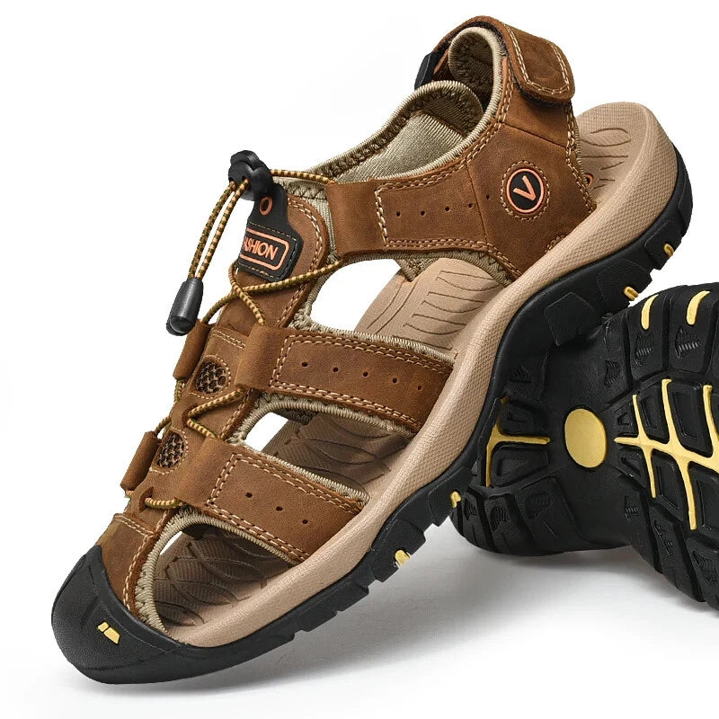 Summer Men Sandals Leather Breathable Slippers Handmade Waterproof Beach Shoes