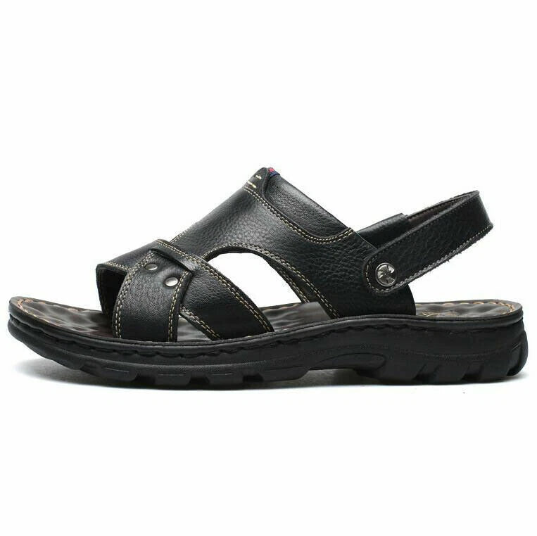 Summer Men Casual Hiking Leather Sandals Beach Shoes Open Toe Flat Slippers Size