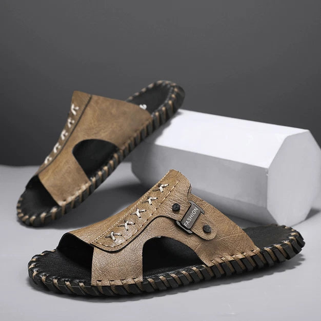 Slippers Sandal Open Toe Casual Beach Holiday Faux Leather Mens Flat Shoes 47 48
