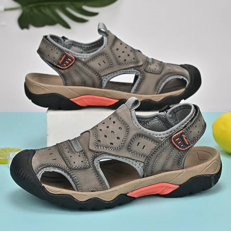 Summer Men Genuine Leather Sandals Non-slip Beach Slippers Handmade Sneakers