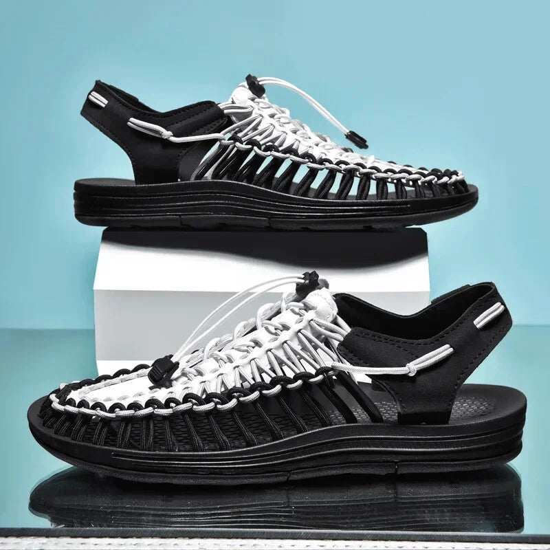 Summer Men Sandals Breathable Mesh Flat Slippers Lightweight Comfort Beach Shoes