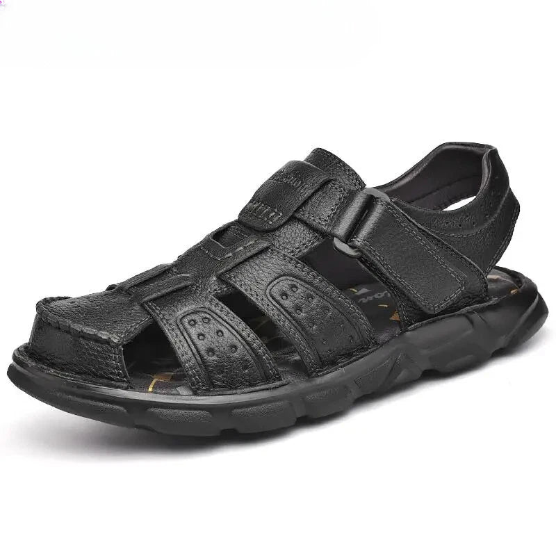 Summer Leather Men's Sandals Outdoor Beach Slippers Hiking Non-slip Flat Shoes