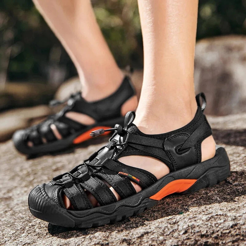 Summer Leather Men Sandals Breathable Casual Slippers Soft Sole Beach Sneakers