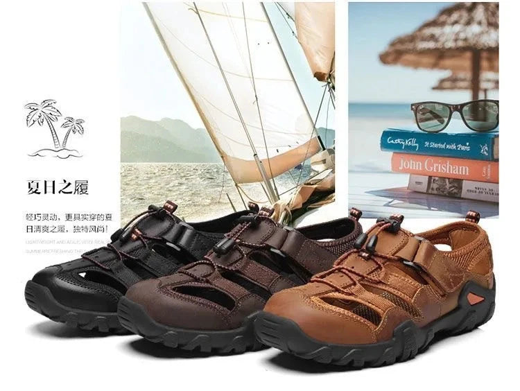 Summer Men Beach Shoes with Hollowed Out Water Wading Shoes Lightweight Slippers