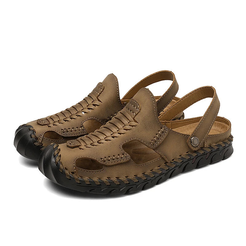 Summer Men Sandals Genuine Leather Handmade Slippers Outdoor Beach Roman Sandals