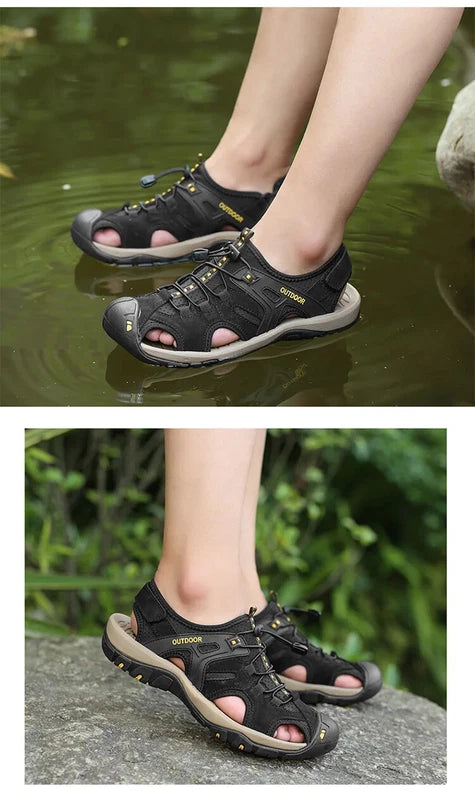 Summer Beach Men's Sandals Lightweight Slippers Leather Walking Non-Slip Shoes