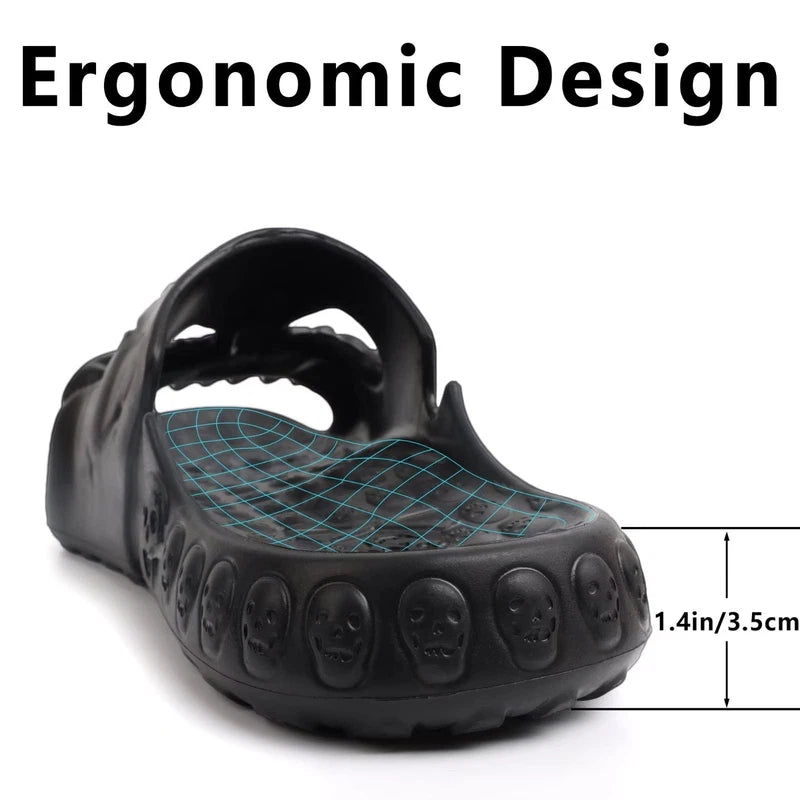 Unisex Skull Slide Sandals - Non-Slip Indoor/Outdoor Beach Slippers, Comfy