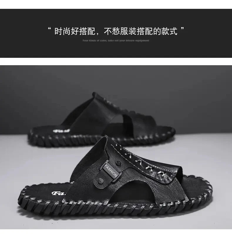 Slippers Sandal Open Toe Casual Beach Holiday Faux Leather Mens Flat Shoes 47 48