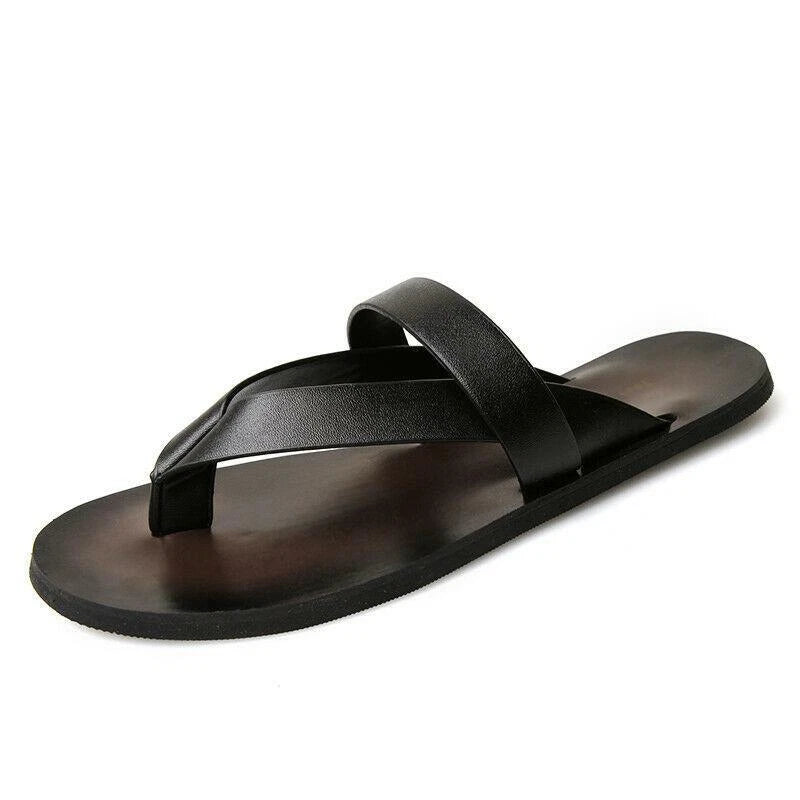 Summer Men's Fashion Beach Outdoor Leather Sandals with Straps Non-Slip Slippers
