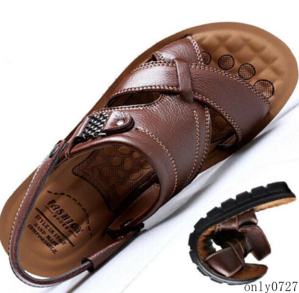 Summer Men's Faux Leather Sandals Casual Slippers Beach Holiday Shoes Flat 2025