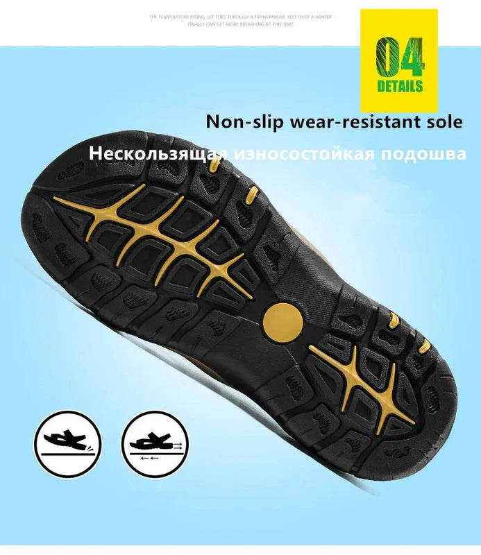 Summer Men Sandals Outdoor Non-slip Beach Slippers Handmade Leather Sneakers