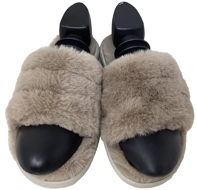 Skechers Women's Arch Fit Lounge Unwind Faux Fur Slide Slippers Tan Size:7 187D