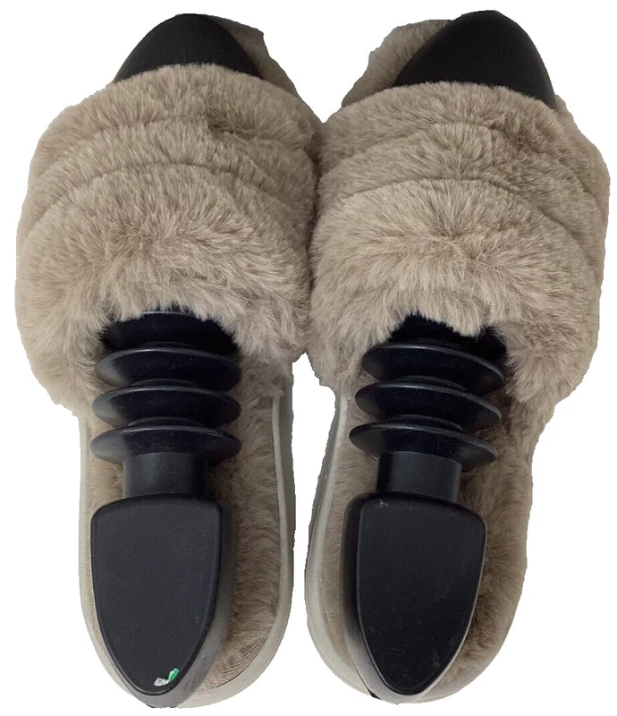 Skechers Women's Arch Fit Lounge Unwind Faux Fur Slide Slippers Tan Size:7 187D