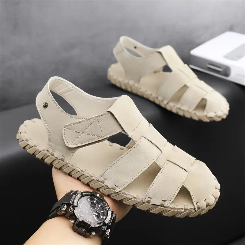 Summer Men's Sandals Handmade Sewing Breathable Beach Slippers Casual Sneakers
