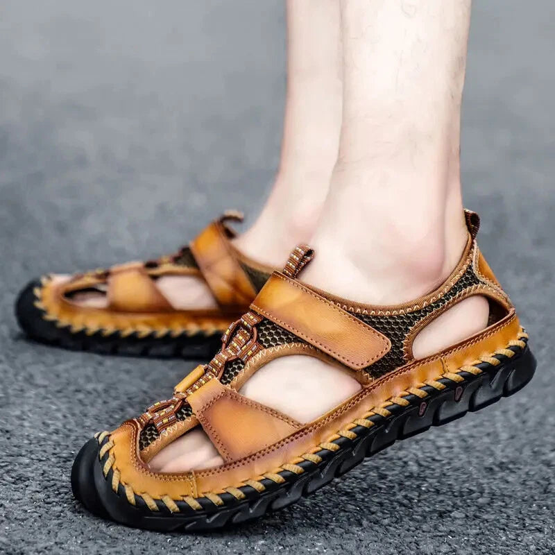 Summer Leather Male Beach Shoes Casual Sandals Wading Non-slip Comfort Slippers