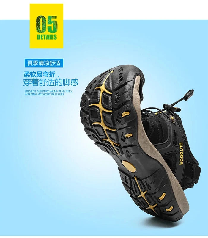 Summer Beach Men's Sandals Lightweight Slippers Leather Walking Non-Slip Shoes