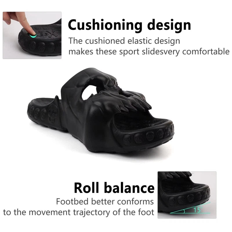 Unisex Skull Slide Sandals - Non-Slip Indoor/Outdoor Beach Slippers, Comfy