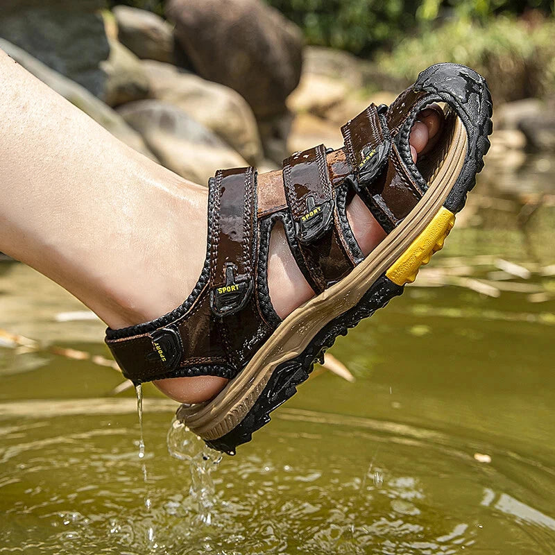 Summer Men Sandals Genuine Leather Casual Sneakers Breathable Beach Slippers