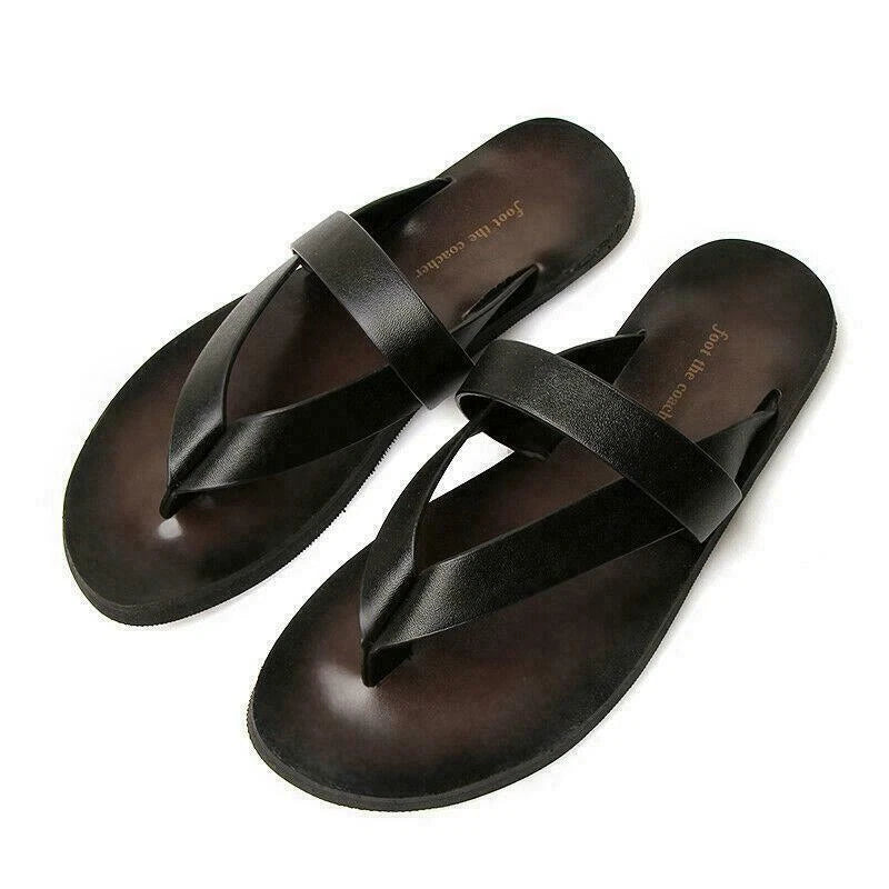 Summer Men's Fashion Beach Outdoor Leather Sandals with Straps Non-Slip Slippers