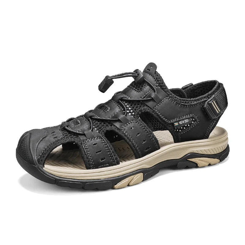 Summer Men's Leather Sandals Hollow Outdoor Sandals Slippers Beach Sandals