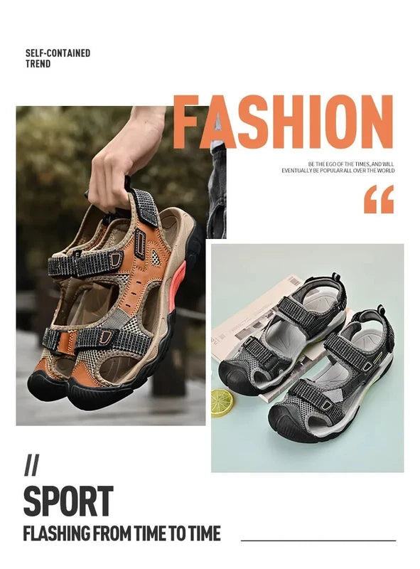 Summer Men Leather Sandals Outdoor Sneakers Casual Beach Slippers Wading Shoes