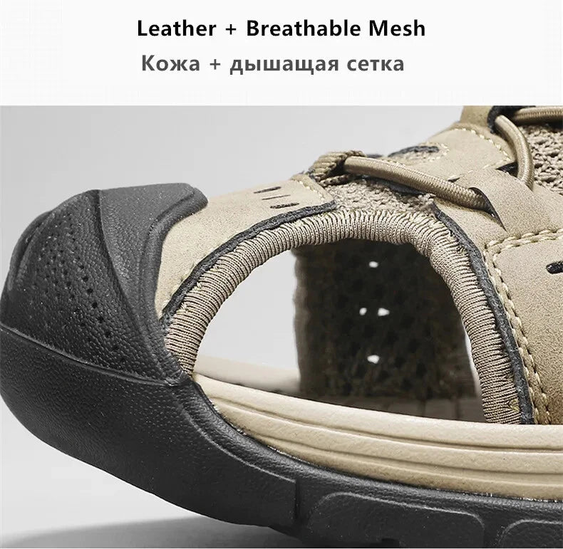 Summer Men's Leather Sandals Hollow Outdoor Sandals Slippers Beach Sandals