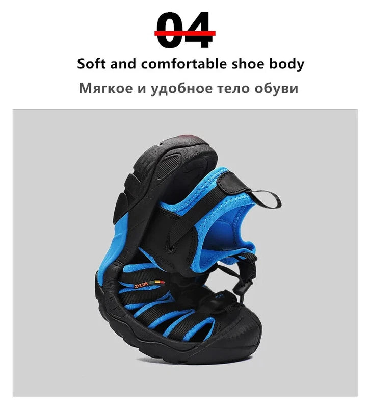 Summer Leather Men Sandals Breathable Casual Slippers Soft Sole Beach Sneakers
