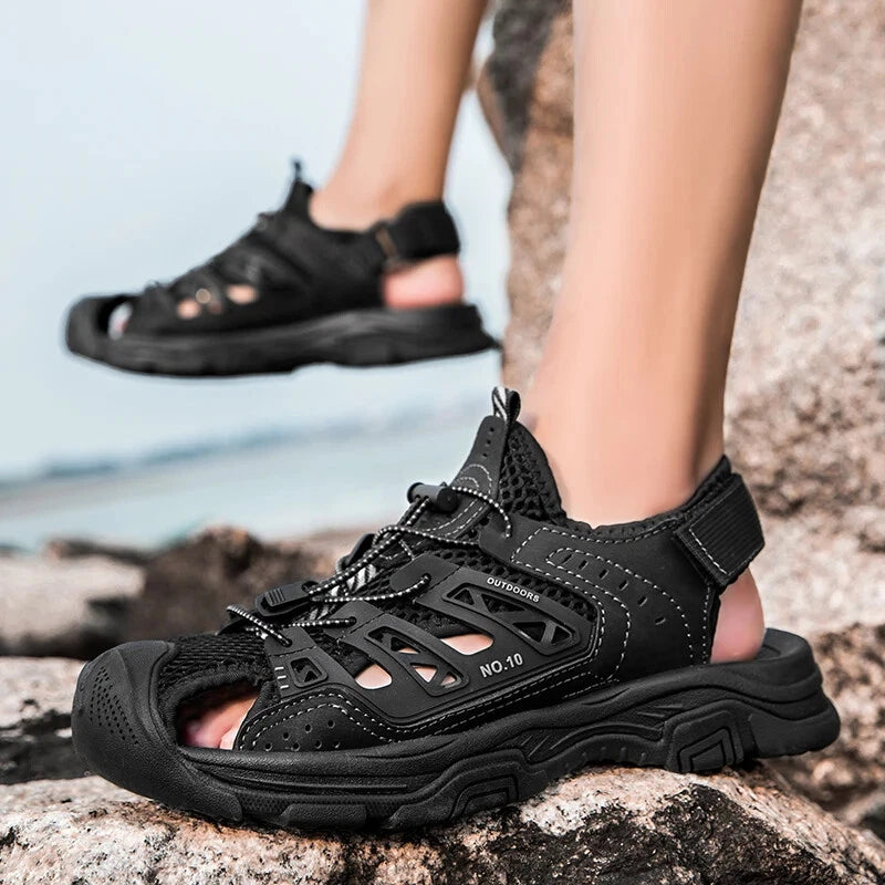 Soft Male Leather Sandals Summer Breathable Beach Slippers Hiking Sneakers