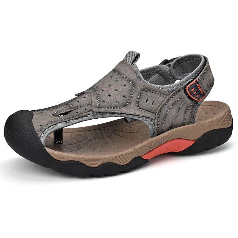 Summer Men Genuine Leather Sandals Non-slip Beach Slippers Handmade Sneakers
