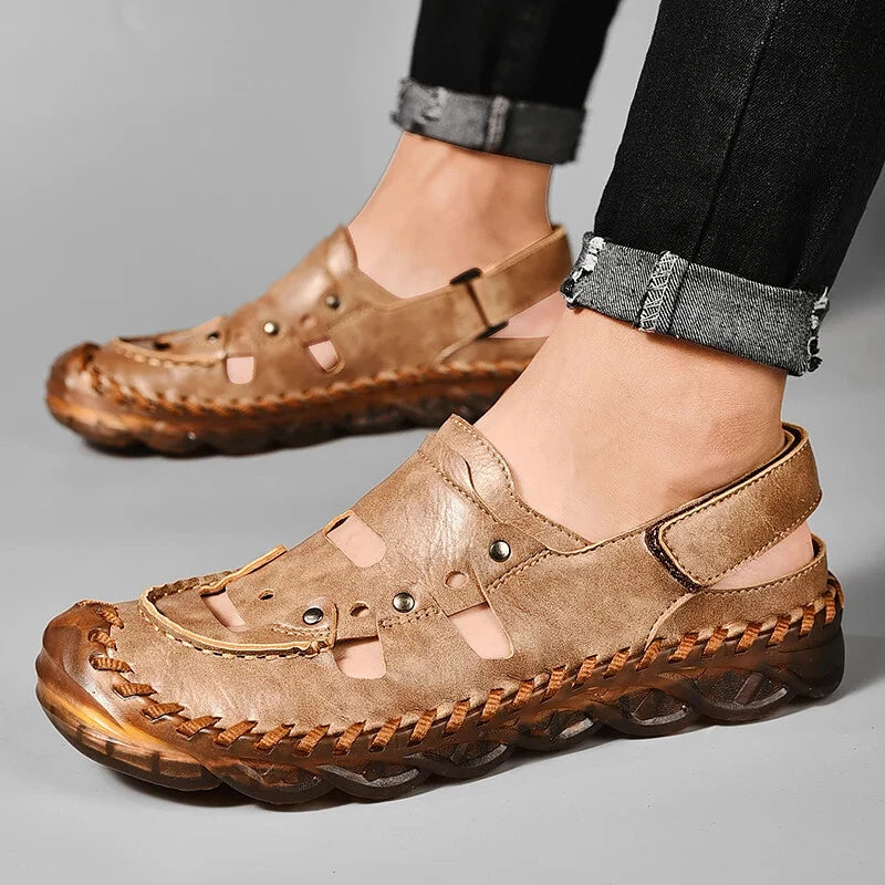 Summer Men's Sandals Leather Causal Shoes Outdoor Wear Resistance Beach Slippers